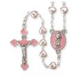  PINK HEART SHAPED ROSARY WITH ENAMELED PINK GIRL CENTER 